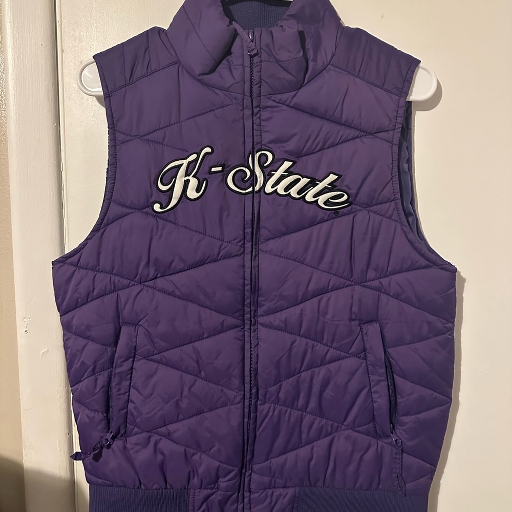 STATE Girls Purple Quilted Puffer Vest with K-State Script